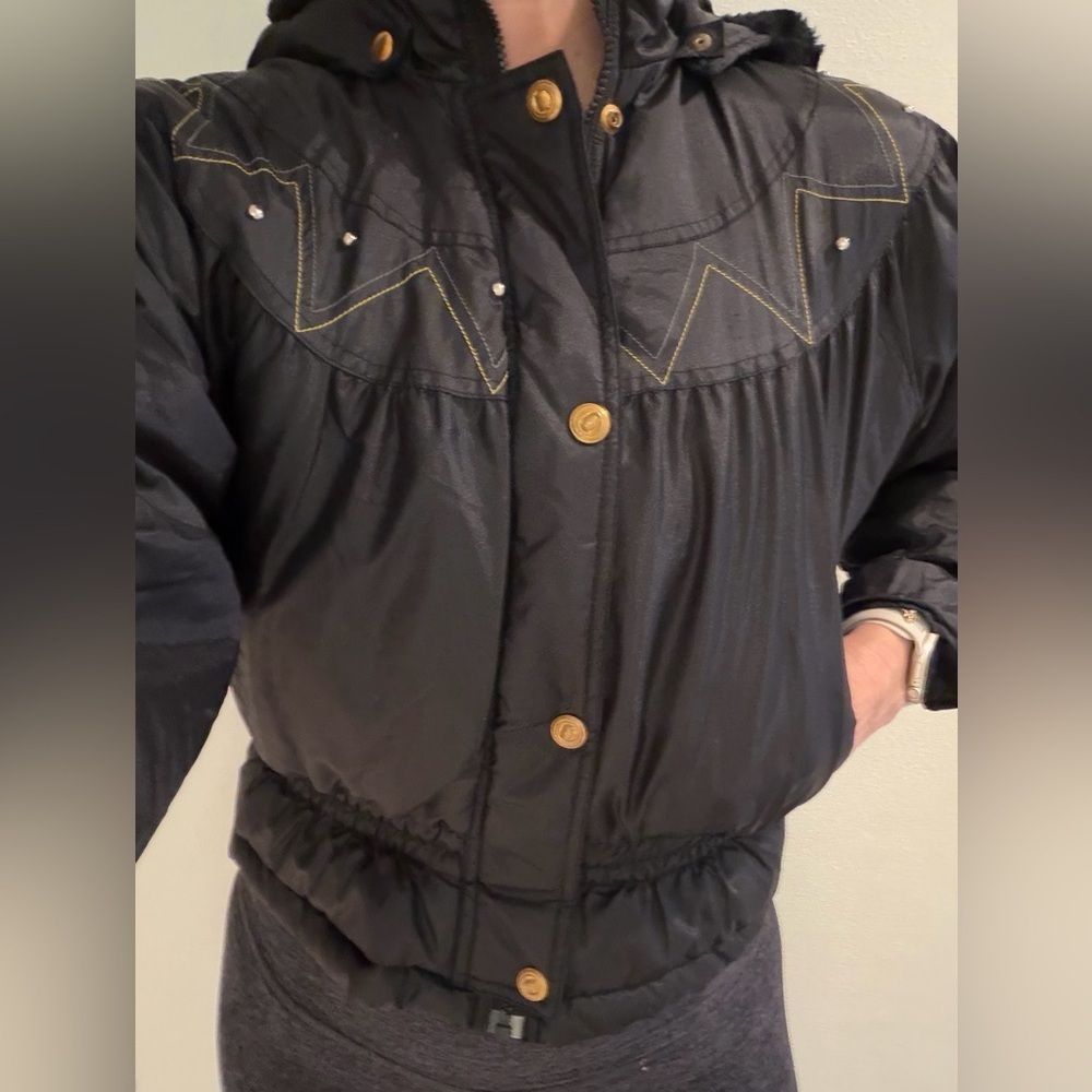 Vintage black western stitching cropped ski snow jacket small s apre